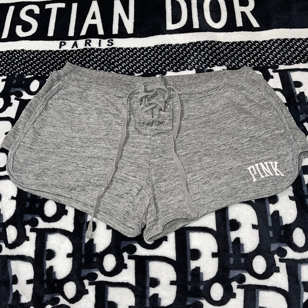 PINK Victoria's Secret Heather Gray Lace-Up Shorts
